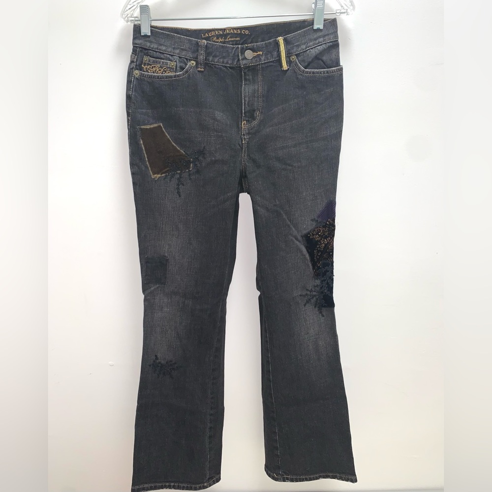 Ralph Lauren Patch Work Boot Cut Denim Jeans Size 6 Petite